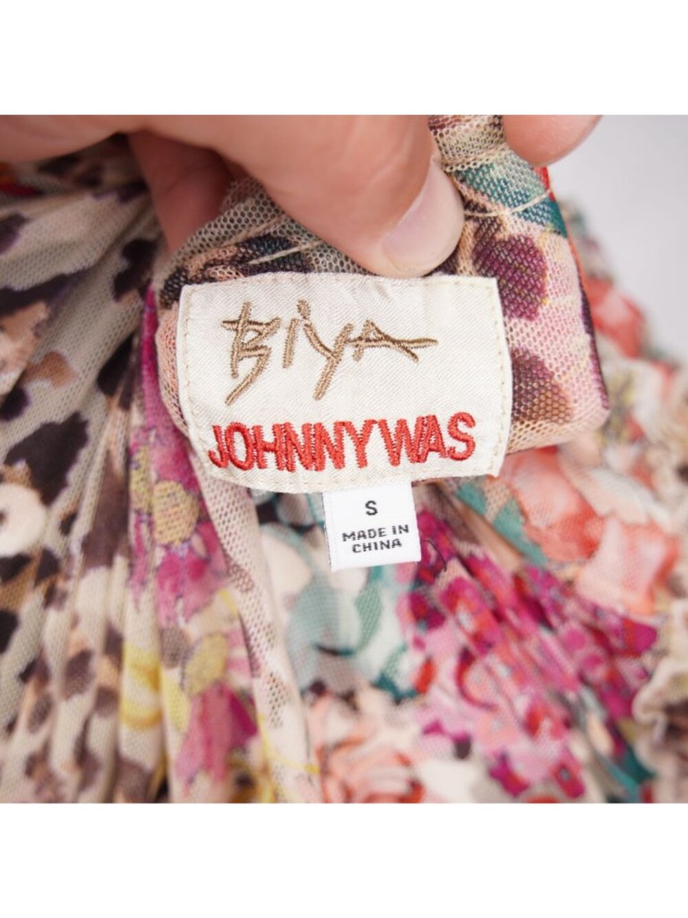 Johnny Was Mazzy Boxy Shirred Dress Sz Small Floral Animal Print Leopard No Slip - Picture 12 of 15
